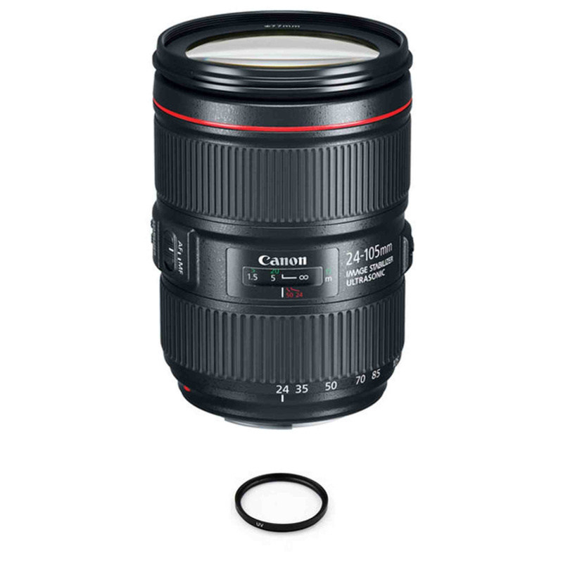 Canon EF 24-105mm f/4L IS II USM Lens + 77mm Multicoated UV Filter Bundle (International Model)
