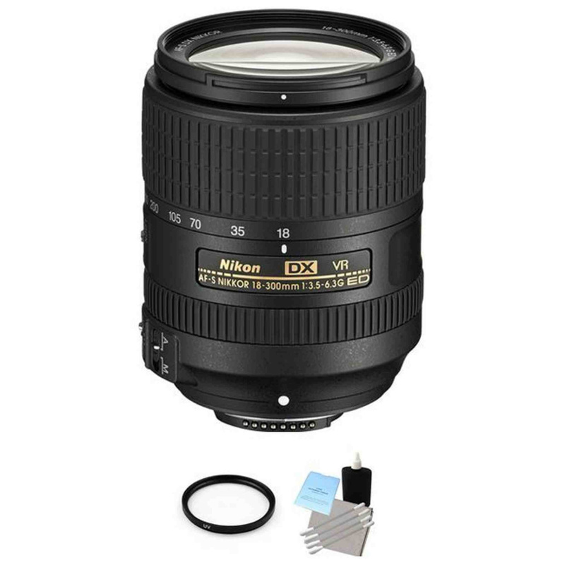 Nikon AF-S DX NIKKOR 18-300mm f/3.5-6.3G ED VR Lens + UV Filter & Cleaning Kit Base Bundle