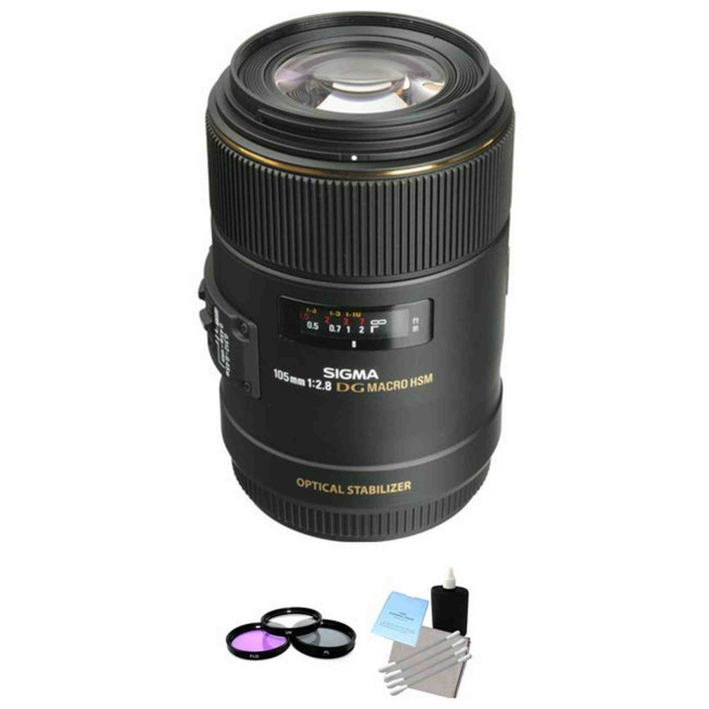 Sigma 105mm f/2.8 EX DG OS HSM Macro Lens for Canon + UV Kit & Cleaning Kit Starter Bundle (International Model)