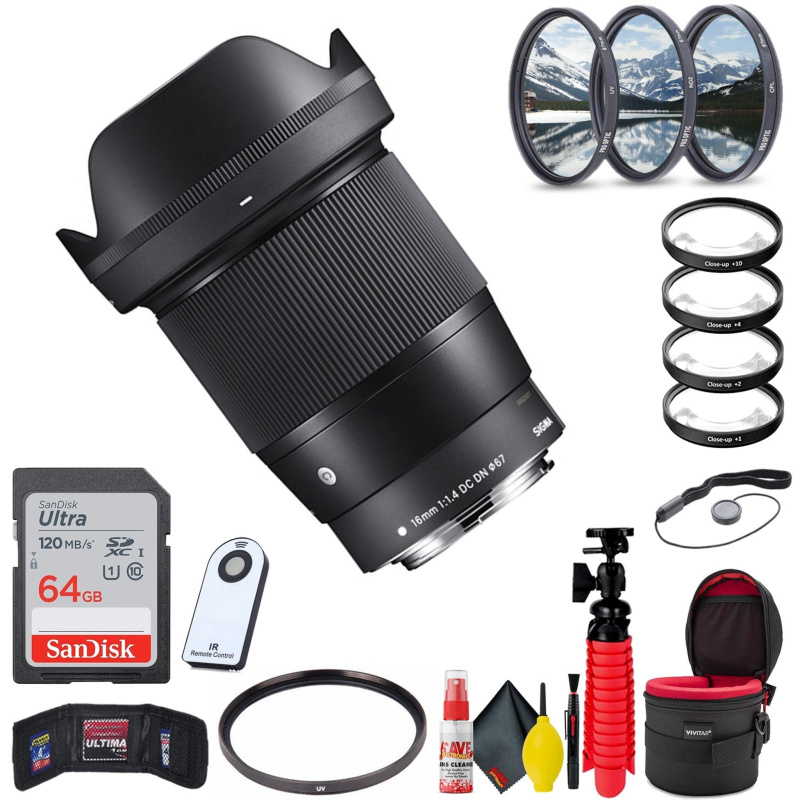 Sigma 16mm f/1.4 DC DN Contemporary Lens for Sony E With Accessories