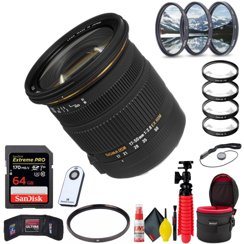 Sigma 17-50mm f/2.8 EX DC OS HSM Lens for Canon EF + Accessories (International Model)