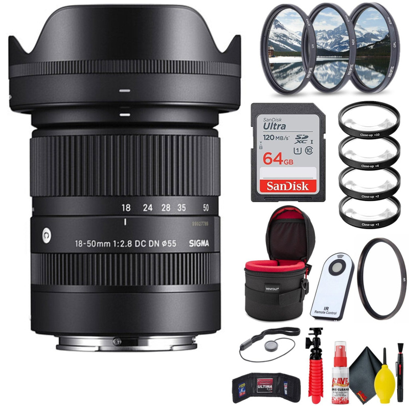 Sigma 18-50mm f/2.8 DC DN Contemporary Lens for Sony E With Accessories