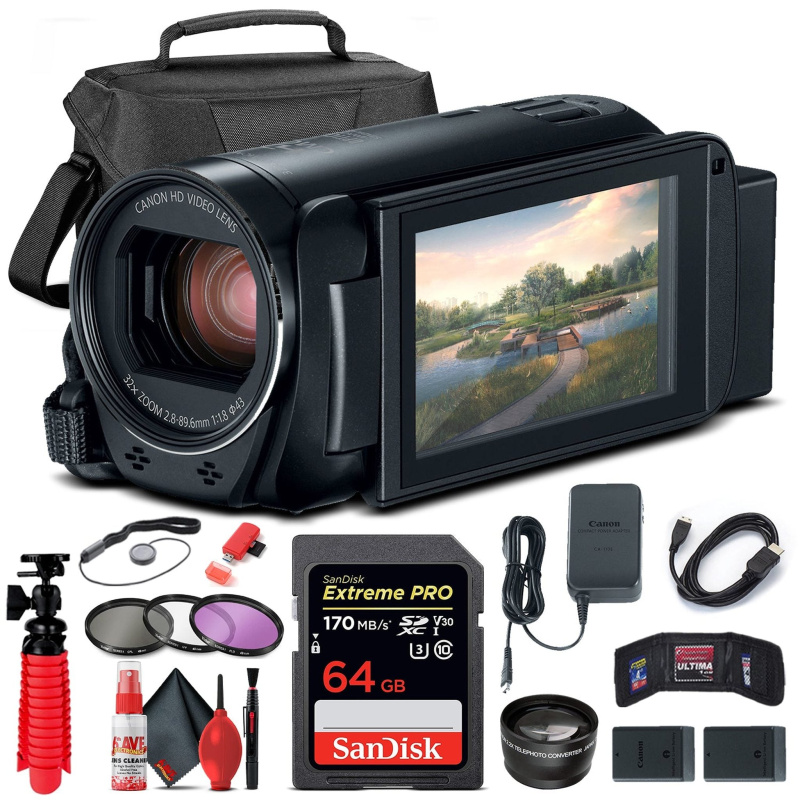 Canon VIXIA HF R800 Camcorder (Black) (1960C002) + 64GB Card + Case + More (International Model)