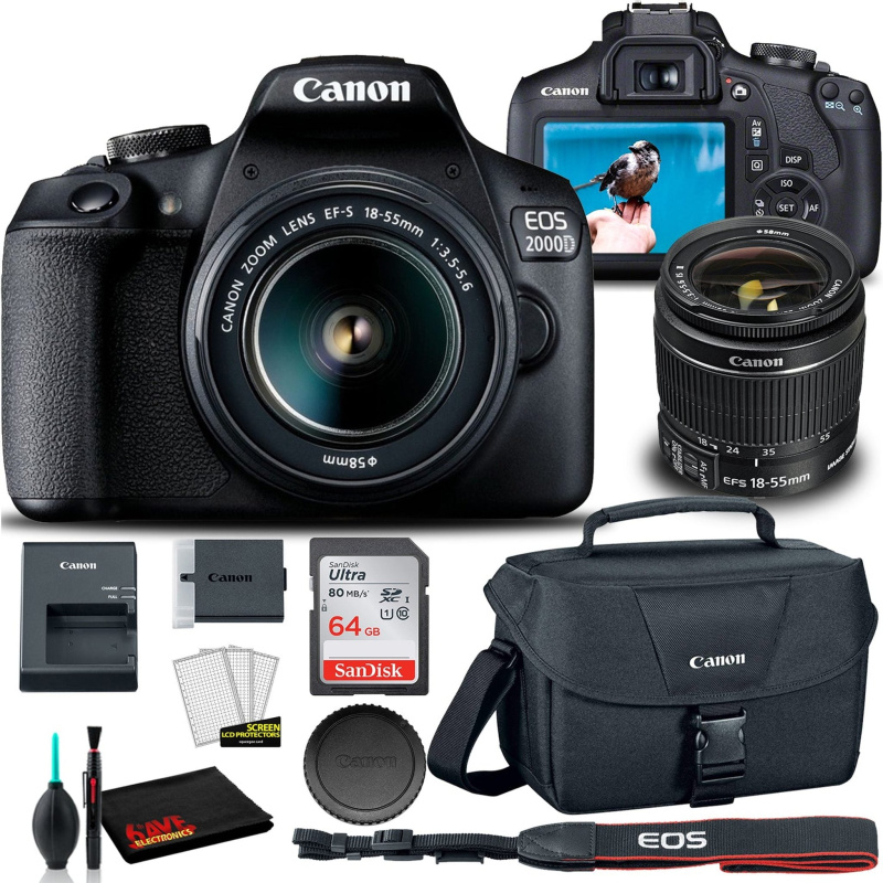 Canon EOS 2000D DSLR Camera with 18-55mm Lens + EOS Bag + Sandisk Ultra 64GB Card (International Model)