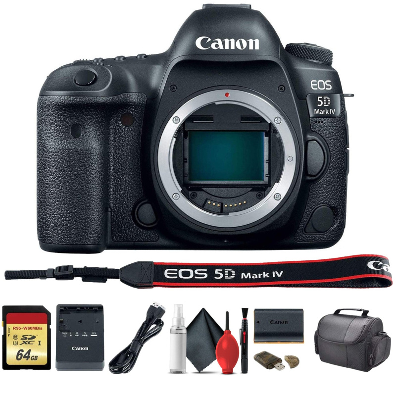Canon EOS 5D Mark IV DSLR Camera (1483C002) with 64GB Memory Card, Case, Cleaning Set and More - S (International Model)