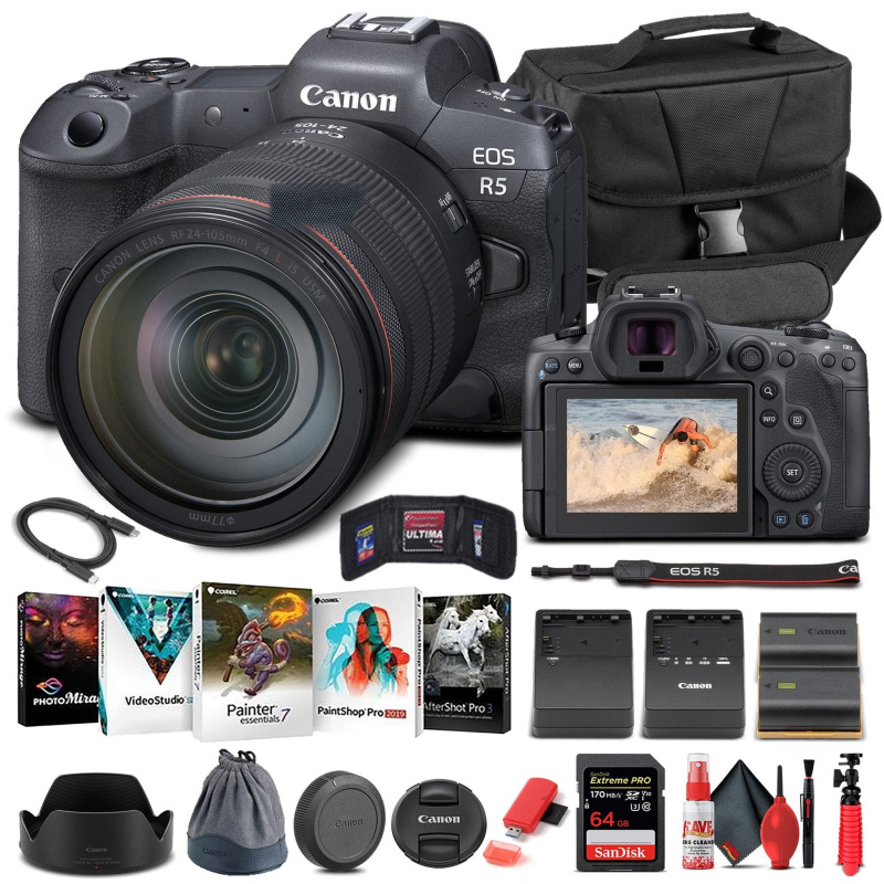 Canon EOS R5 Mirrorless Camera W/ 24-105mm f/4L Lens 4147C013 - Basic Bundle (International Model)