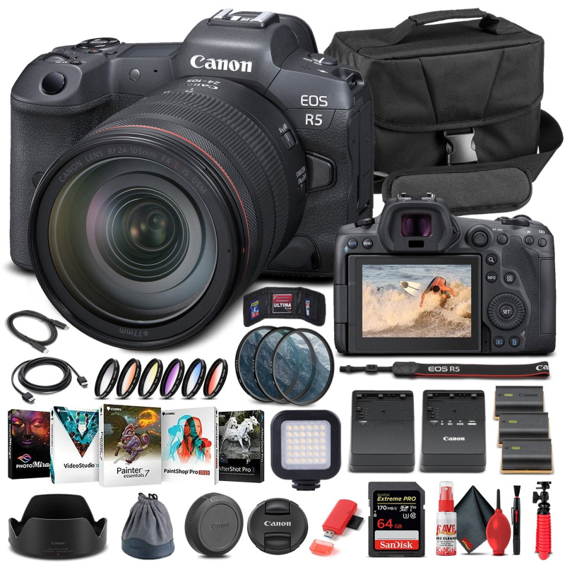 Canon EOS R5 Mirrorless Camera W/ 24-105mm f/4L Lens 4147C013 - Advanced Bundle (International Model)