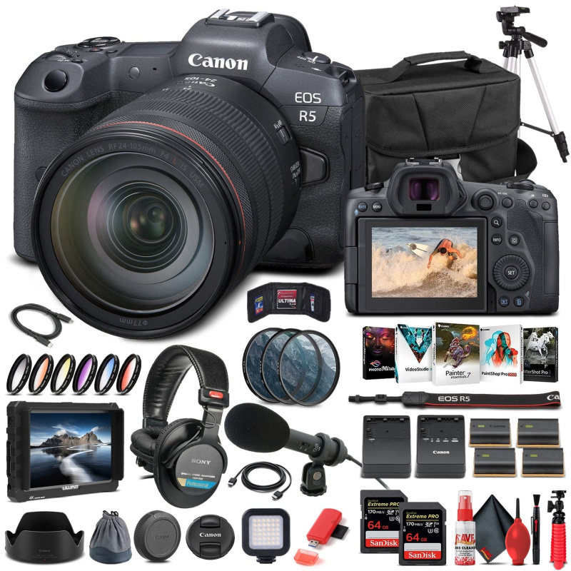 Canon EOS R5 Mirrorless Camera W/ 24-105mm f/4L Lens 4147C013 - Pro Bundle (International Model)