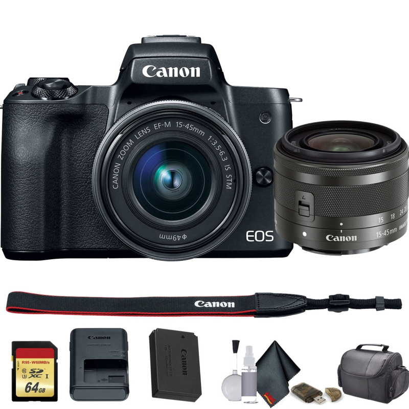 Canon EOS M50 Mirrorless Digital Camera with 15-45mm Lens (International Model) (2680C011) - Starter Bundle
