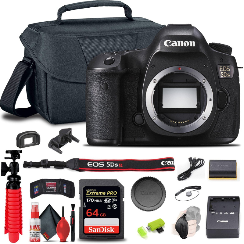 Canon EOS 5DS DSLR Camera (Body Only) (0581C002) + 64GB Card + Case + More (International Model)