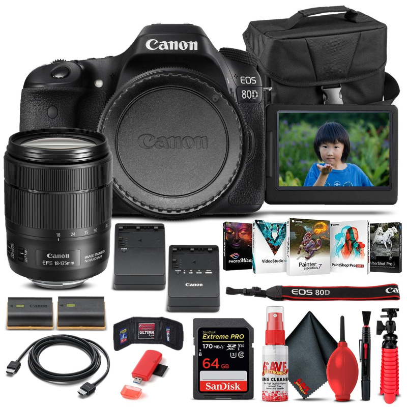 Canon EOS 80D DSLR Camera W/ 18-135mm Lens 1263C006  - Basic Bundle (International Model)