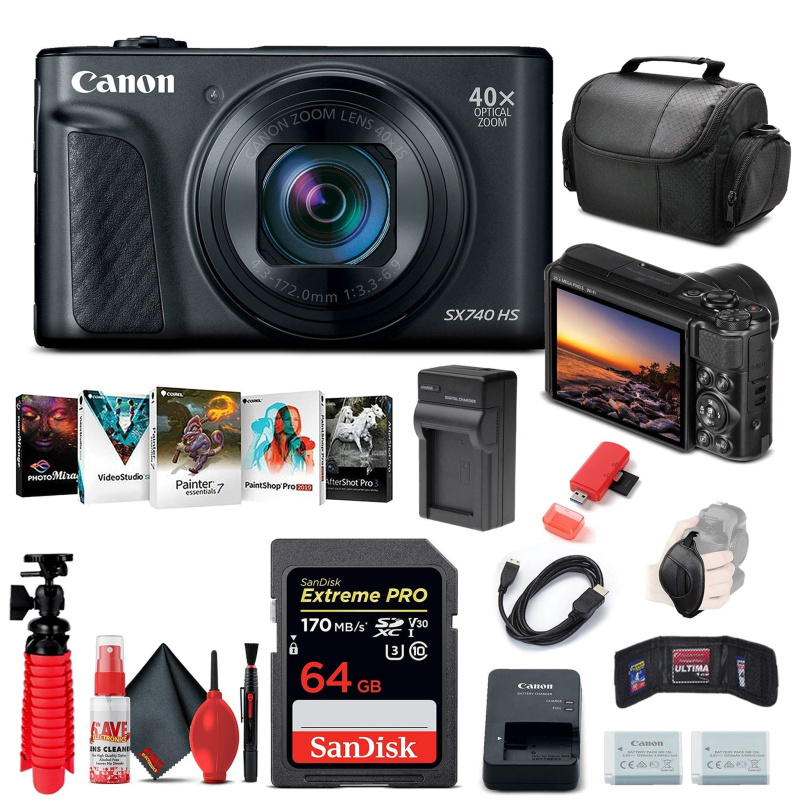 Canon PowerShot SX740 HS Digital Camera (Black) (2955C001) + 64GB Card + More (International Model)
