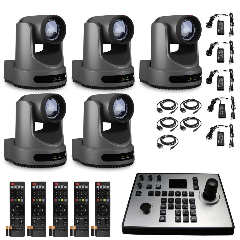 5 x PTZOptics Move 4K PTZ Camera with 20x Zoom (Gray) (PT20X-4K-GY-G3) + PT-JOY-G4 Controller