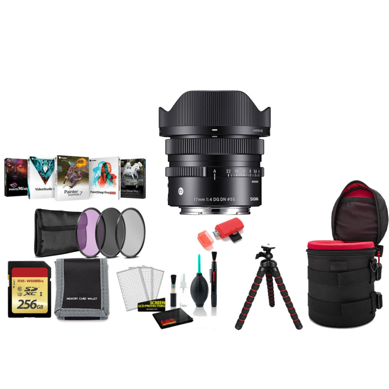 Sigma 17mm f/4 DG DN Contemporary Lens for Sony E Mount with 256GB Memory Card -