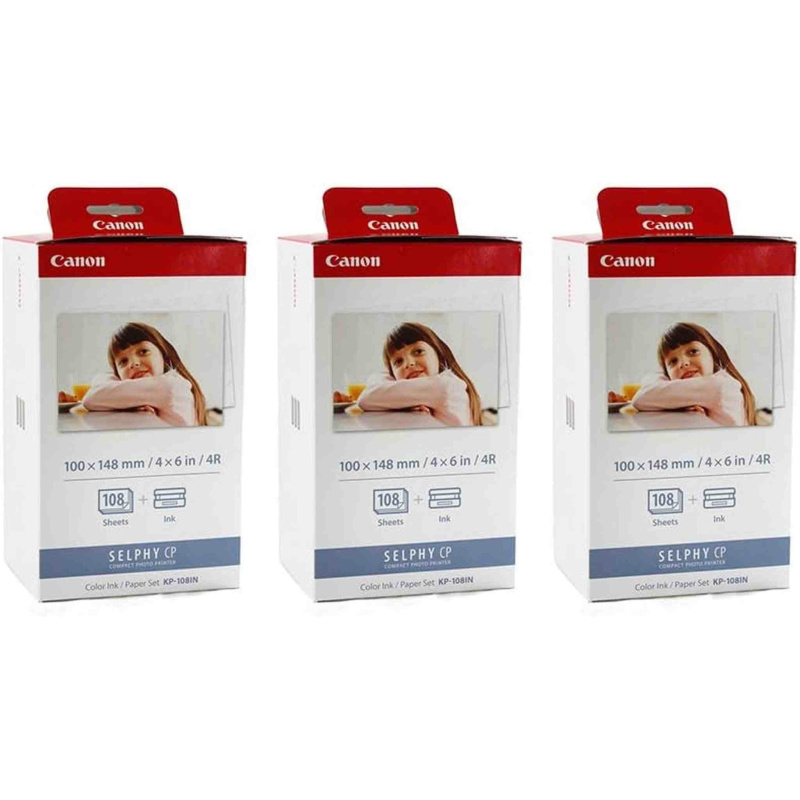 Canon KP-108IN Color JOPmDt Ink and 4 x 6 Paper Set, 108 Count (Pack of 3) (International Model)