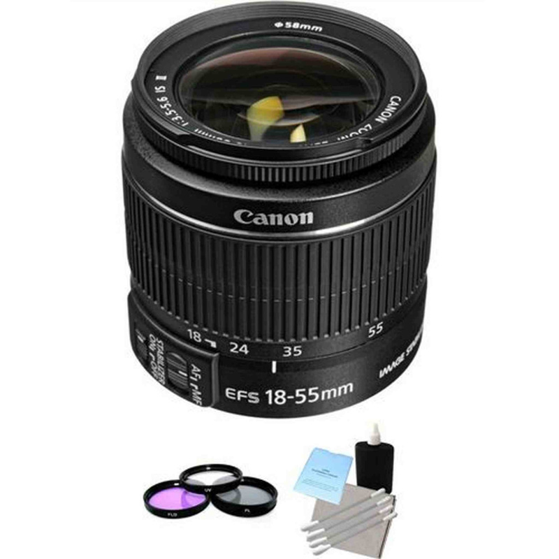 Canon EF-S 18-55mm F/3.5-5.6 II IS Lens + 3 Piece Filter Kit & Lens Cleaning Kit Starter Bundle (International Model)