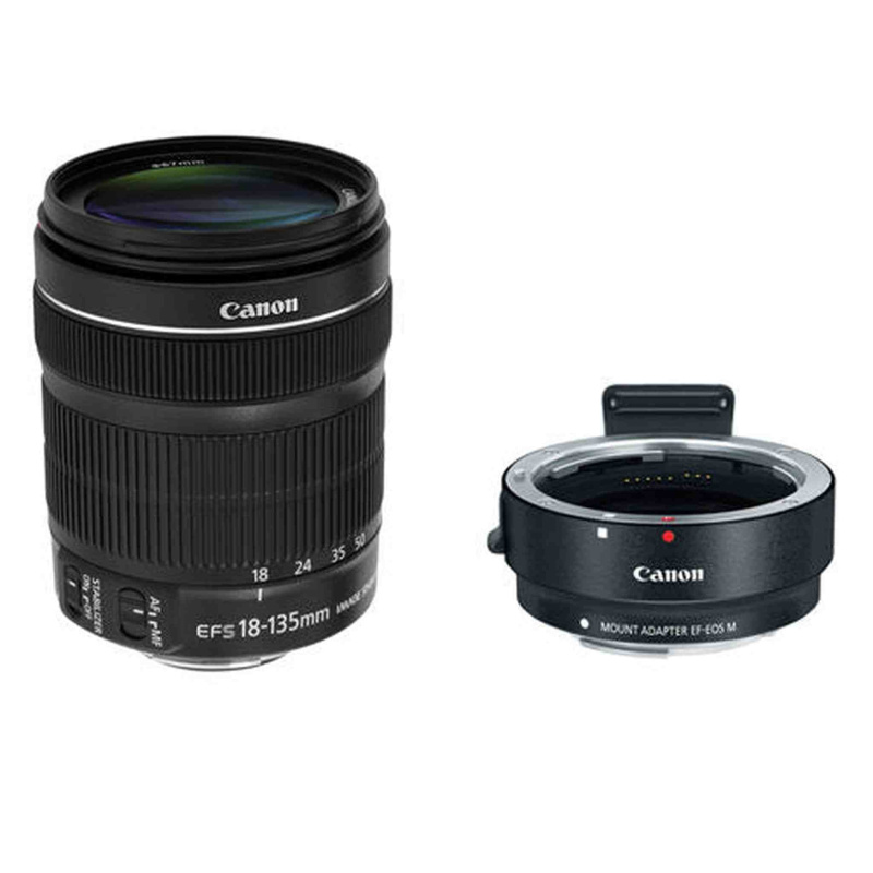 Canon EF-S 18-135mm f/3.5-5.6 IS STM Lens w/EF-M Adapter For EF/EF-S Lenses Bundle (International Model)