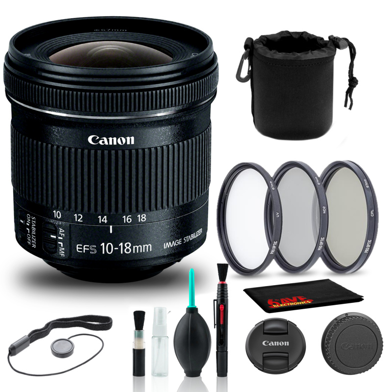 Canon EF-S 10-18mm f/4.5-5.6 IS STM Lens (9519B002) + Filter Kit + More (International Model)