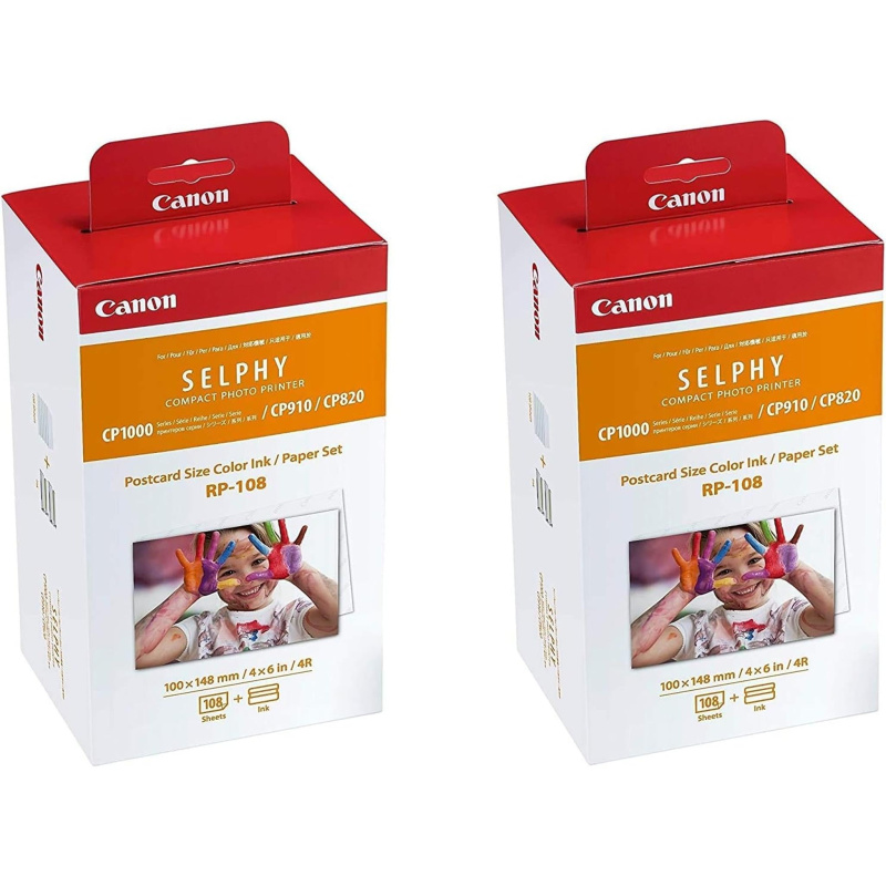 Canon Color Ink/Paper Set, For Use With SELPHY CP910/CP820/CP1200, RP-108 2-Pack (International Model)