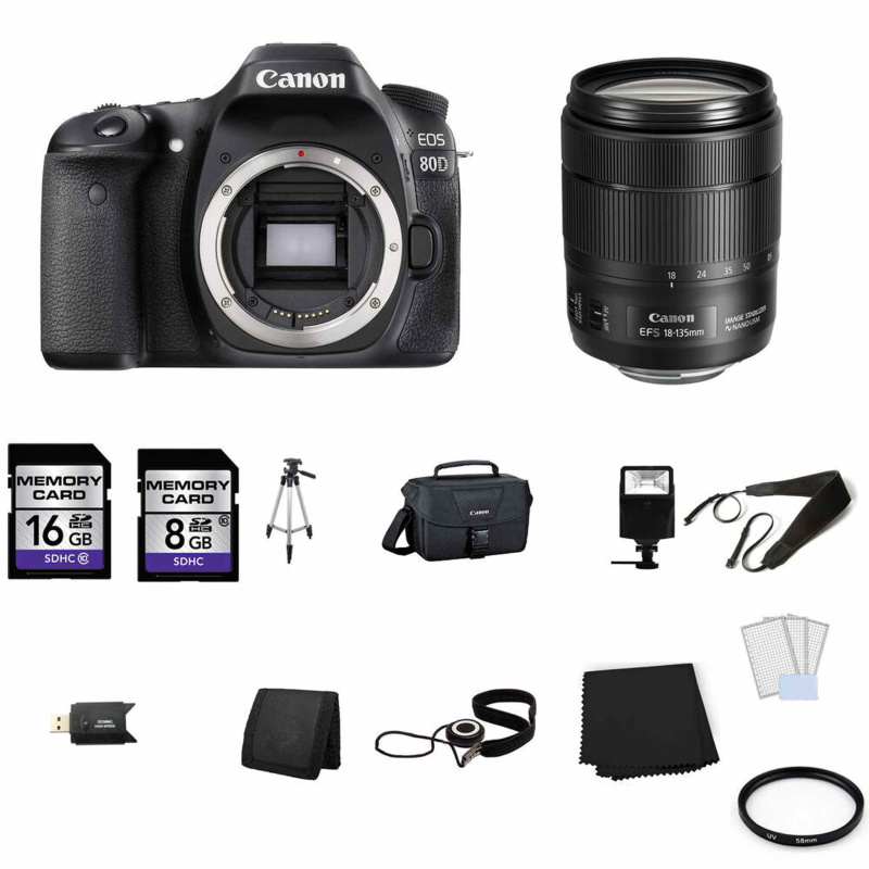 Canon EOS 80D Digital SLR Camera with 18-135mm Lens 24GB Full Kit (International Model)