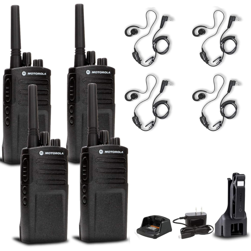 4 x Motorola RMV2080 On-Site 2-Way Radio + 4 x Motorola HKLN4604 Earpiece + More