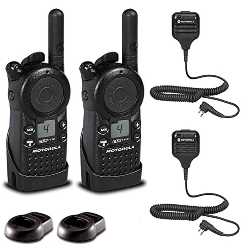 2 x Motorola CLS1410 UHF 1 W 4-Channel 2-Way Radio - 2 Pack With Mic Bundle