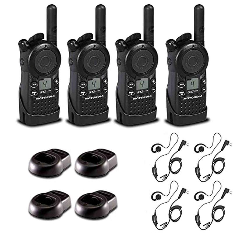 4 x Motorola CLS1410 UHF 1 W 4-Channel 2-Way Radio  - 4 Pack With Mic Bundle