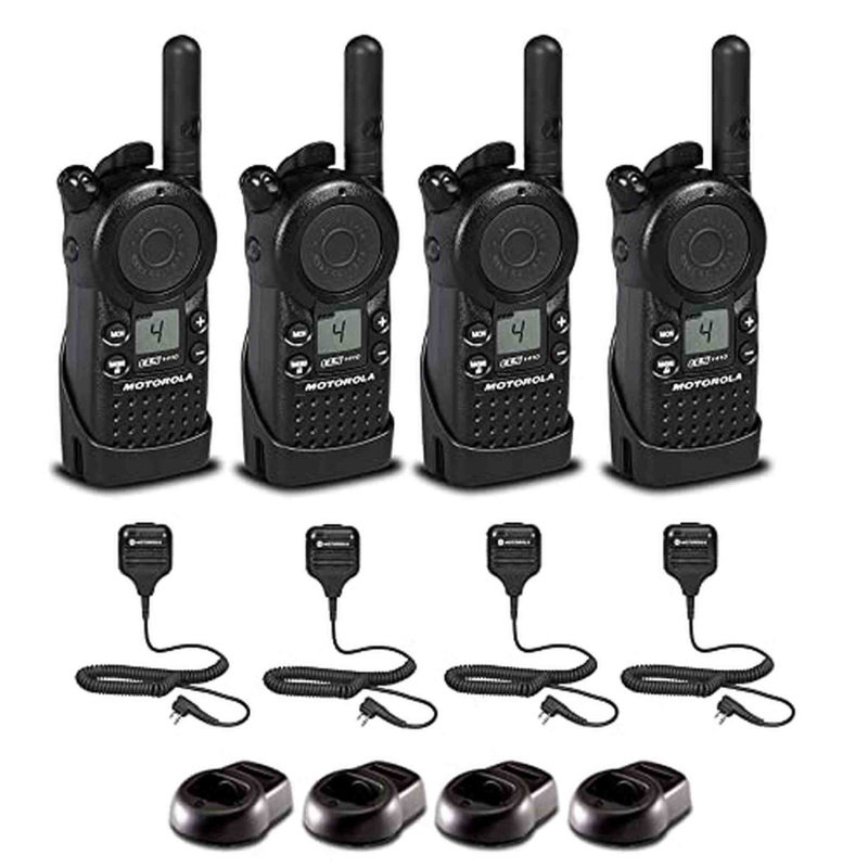 4 x Motorola CLS1410 UHF 1 W 4-Channel 2-Way Radio  - 4 Pack With Mic Bundle