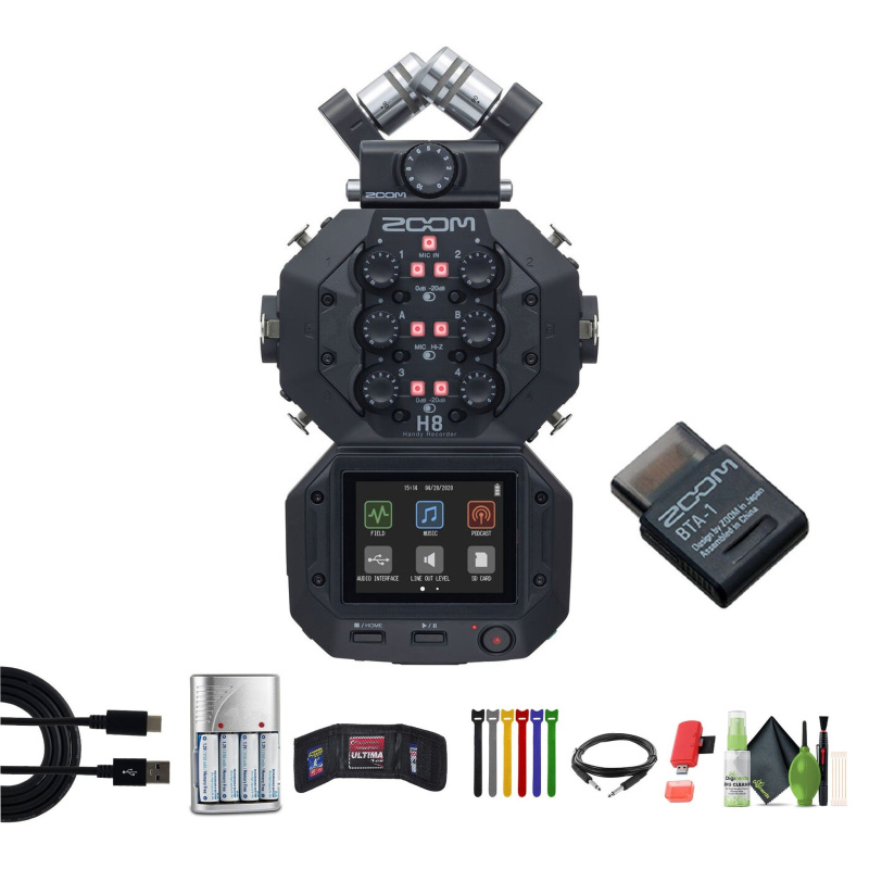 Zoom H8 12-Track Handy Audio Recorder, Extreme PRO 64GB SDXC Memory Card, Bundle