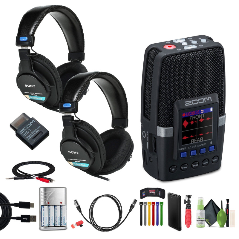 Zoom H2essential Multi-Mic Handy Recorder, Pack of 2 Sony Headphones, Bundle