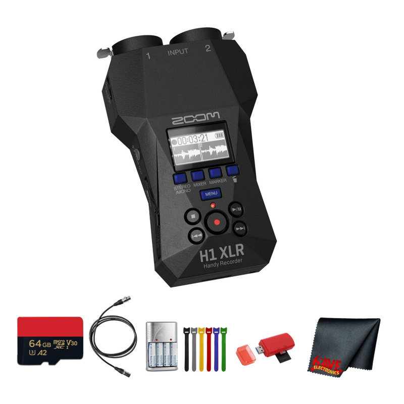 Zoom H1XLR Portable Audio Recorder for Video, Memory Card 64GB, Bundle