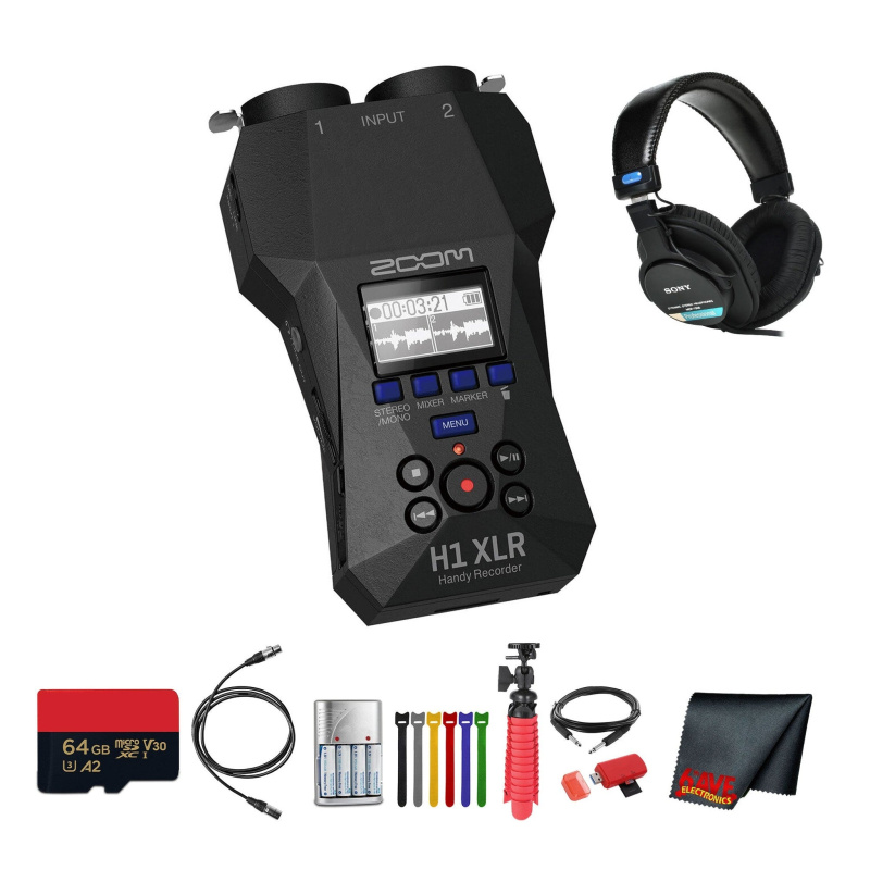 Zoom H1 XLR Portable Audio Recorder for Video + MDR-7506 Headphones, Bundle