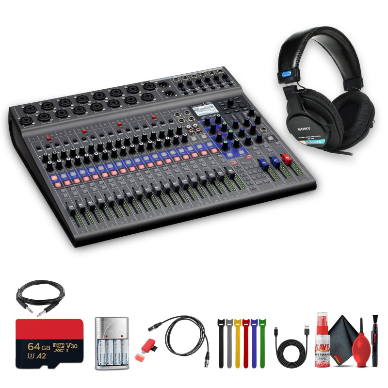 Zoom LiveTrak L-20-20-Input Digital Mixer + MDR-7506 Headphones, Bundle