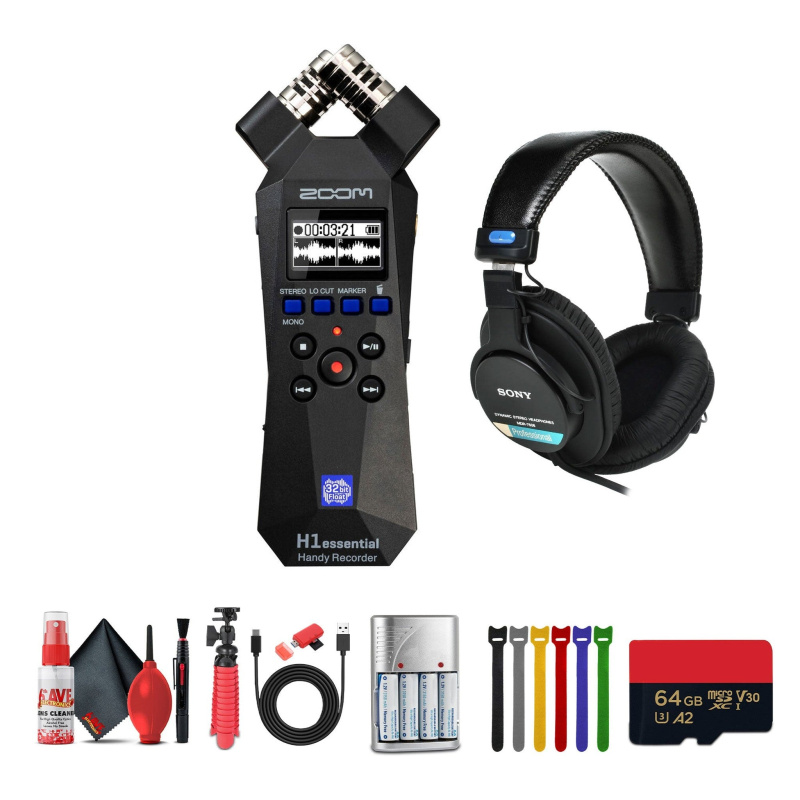 Zoom H1essential 2-Track 32-Bit Float Audio Recorder + Headphones, Bundle
