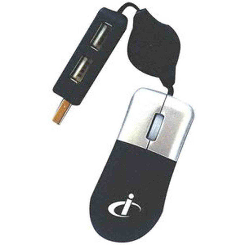 Sakar M05117MB Mobility Black USB Optical Retractable Mouse/USB Hub