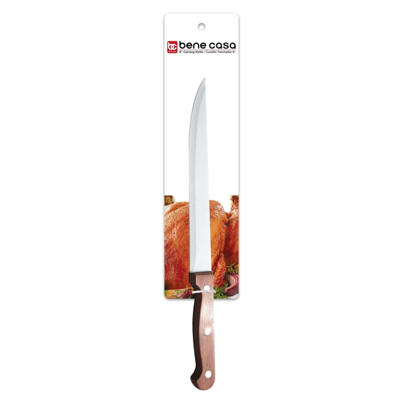Bene Casa Chef knife with rosewood handle, stainless steel blade, full tang and triple riveted handle 8" Carving Knife