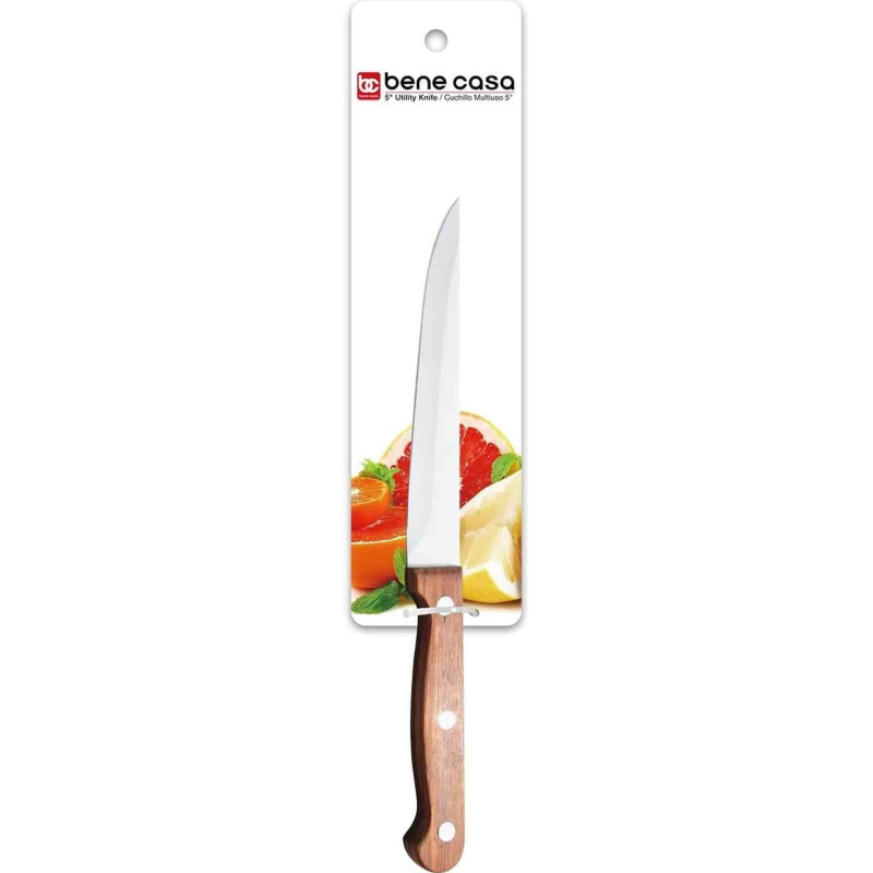 Bene Casa Chef knife with rosewood handle, stainless steel blade, full tang and triple riveted handle 5" Utility Knife