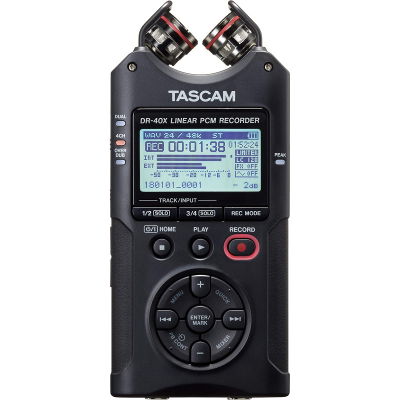 Tascam DR-40X Four-Track Digital Audio Recorder and USB Audio Interface, Black