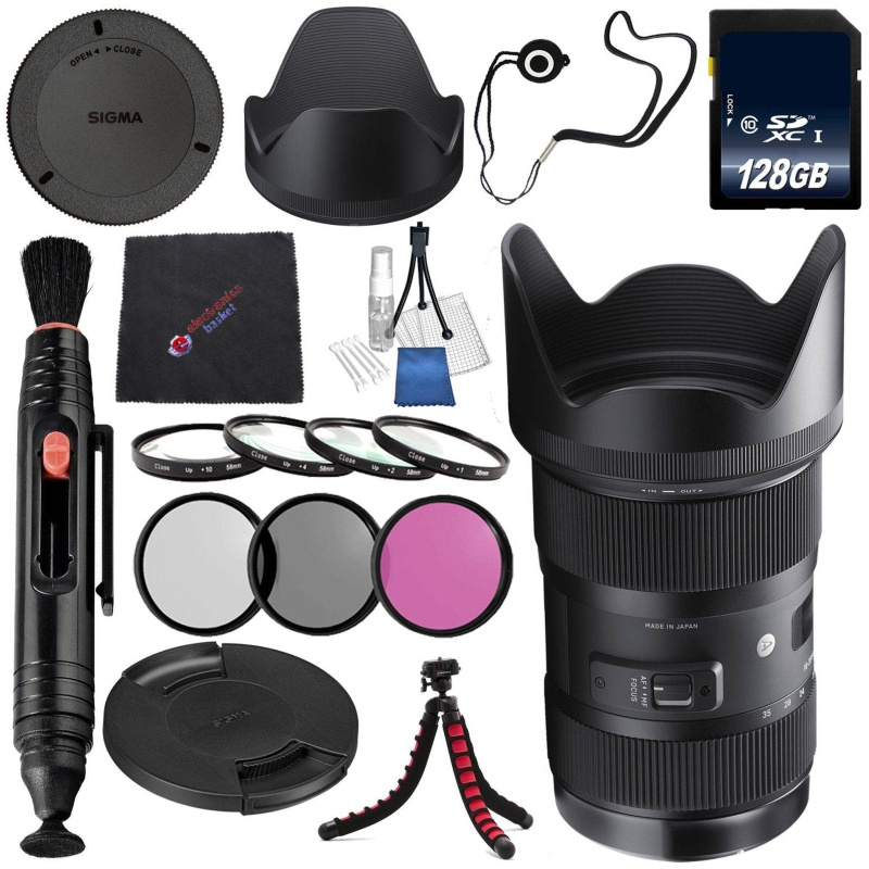 Sigma 18-35mm f/1.8 DC HSM Art Lens for Canon #210101 + 72mm 3 Piece Filter Kit + 128GB SDXC Card + Lens Pen Cleaner + Microfiber Cleaning Cloth Bundl