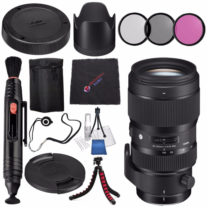 Sigma 50-100mm f/1.8 DC HSM Art Lens for Nikon F #693955 + 82mm 3 Piece Filter Kit + Lens Pen Cleaner + Microfiber Cleaning Cloth + Flexible Tripod Bu