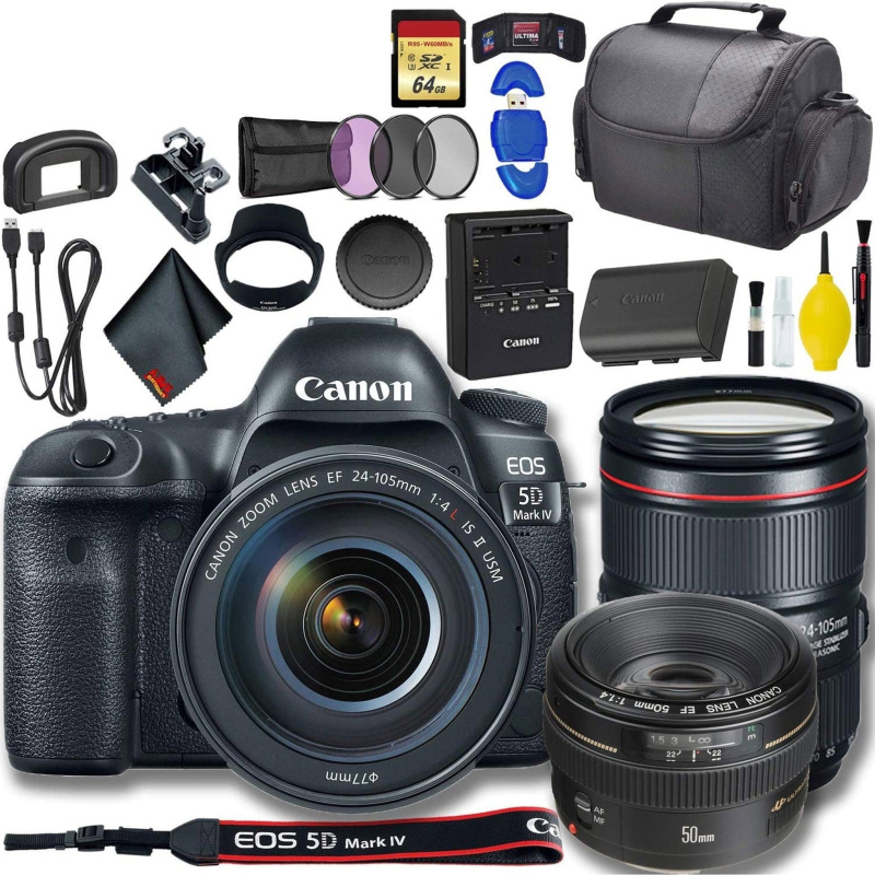 Canon EOS 5D Mark IV DSLR Camera with 24-105mm Lens (Intl Model) Plus Bundle (International Model)