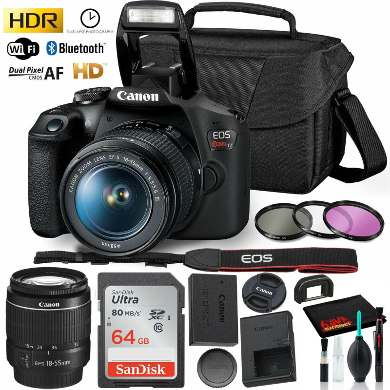 Canon Rebel 800d T7 Camera 50mm 75-300 EXT Bat - 64gb Kit 2yr (International Model)