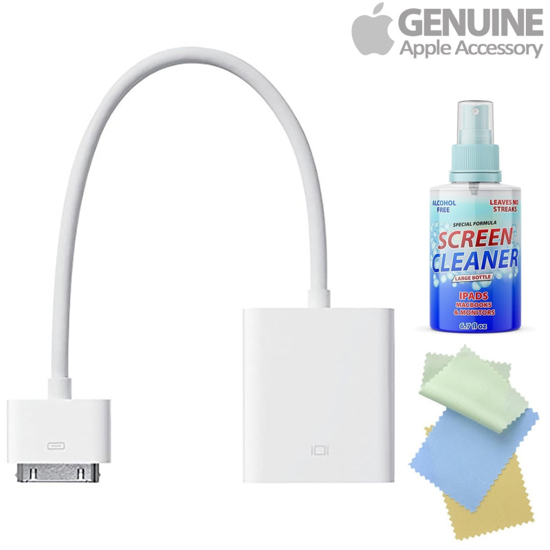 Apple Dock Connector to VGA Adapter (30-pin) iPhone, iPad, iPod Touch (4th generation) with Free Cleaning Kit Bundle