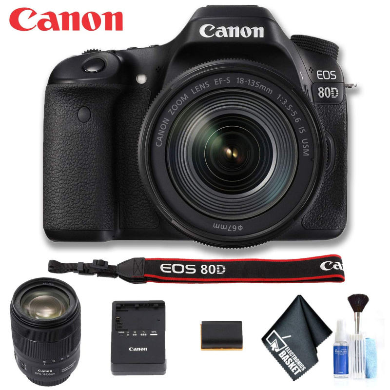 Canon EOS 80D DSLR Camera with 18-135mm Lens (Intl Model) Basic Bundle (International Model)