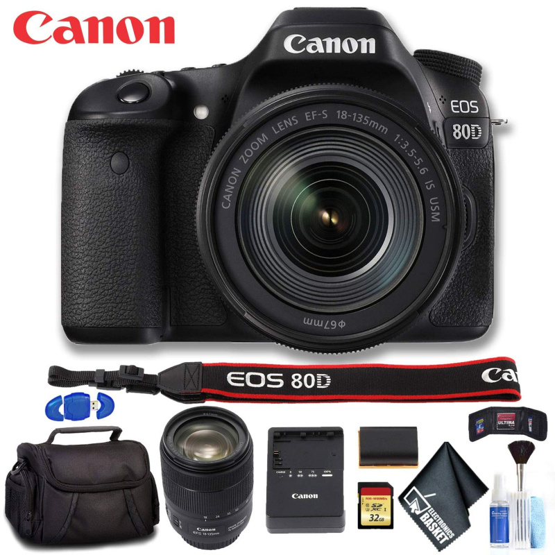 Canon EOS 80D DSLR Camera with 18-135mm Lens (Intl Model) Deluxe Bundle (International Model)