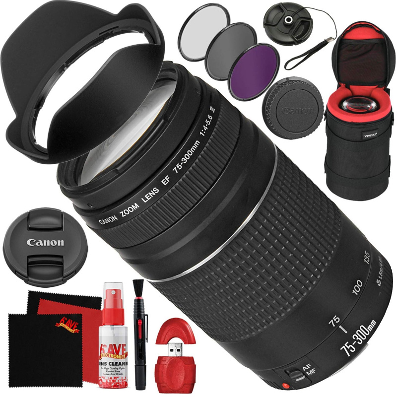 Canon Canon EF 75-300mm f/4-5.6 III Lens with Essential Accessory Kit Bundle (International Model)