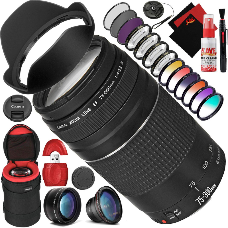 Canon Canon EF 75-300mm f/4-5.6 III Lens with Mega Accessory Combo - 13-Piece Creative Filter Kit - Heavy Duty Lens Case Bundle (International Model)