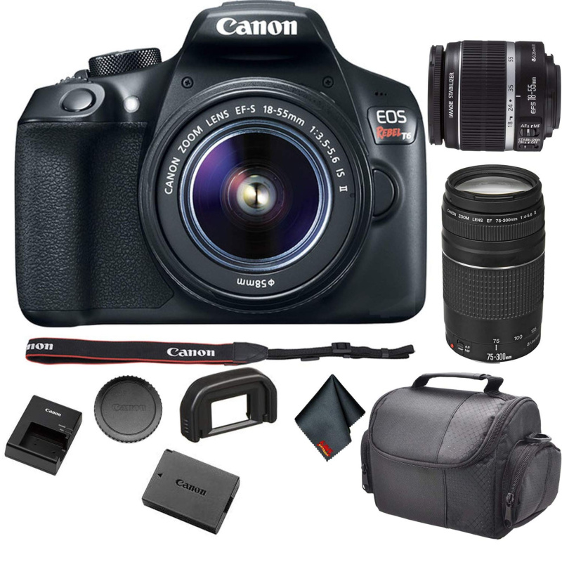 Canon EOS Rebel T6 DSLR Camera with 18-55mm Lens 1159C003 Bundle with Canon EF 75-300mm f/4-5.6 III Lens + More (International Model)