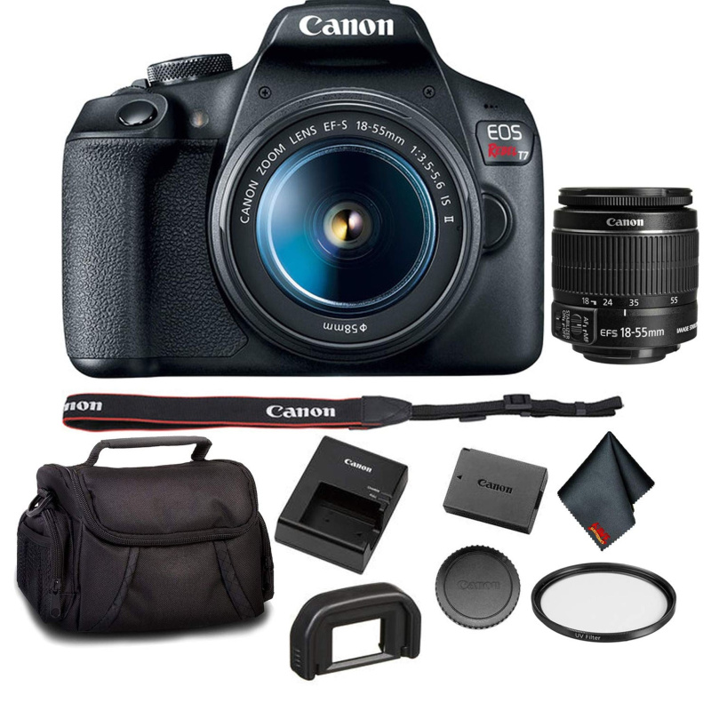 Canon EOS Rebel T7 DSLR Camera with Canon 18-55mm Lens Bundle with UV Filter + Carrying Case and More (International Model)