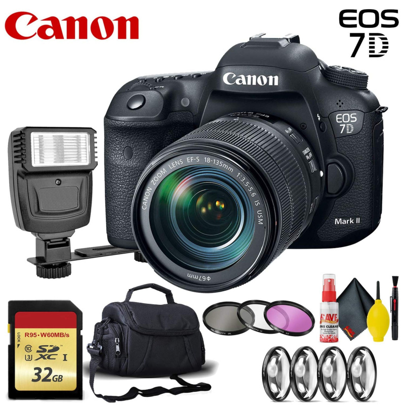 Canon EOS 7D Mark II DSLR Camera with 18-135mm f/3.5-5.6 IS USM Lens -Lens Kit + 20.9 MP + Dual Digic 6 + Full HD + 32 GB Memory Card + Filters + Flas